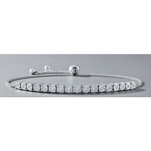 Natural White Diamond Sterling Silver Bolo Bracelet silver